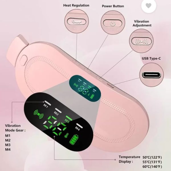 Portable Menstrual Heating Pad Belt for Women – Electric Period Cramp Relief Massager with 3 Heat Levels, 4 Massage Modes & USB Rechargeable Heating Waist Belt
