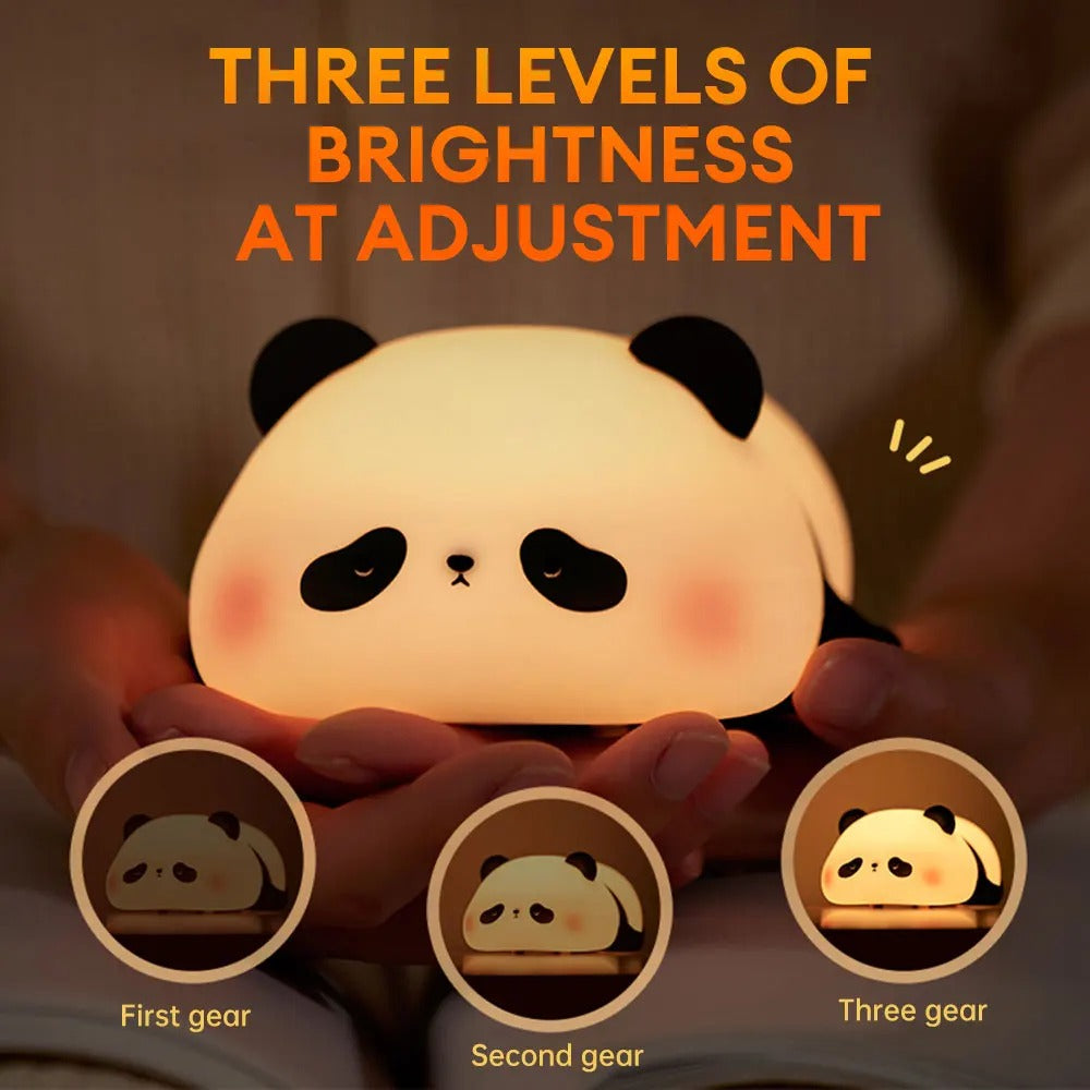 Aesthetic kids bedroom with cute panda night light creating cozy ambient lighting for nursery and bedtime decor