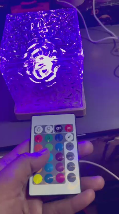 Color rotating water ripple night light lamp full demo showing multiple RGB lighting modes with touch control and USB power