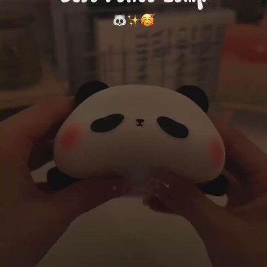 Cute panda silicone night light LED lamp demonstration showing soft warm glow for kids bedroom and nursery sleep comfort

