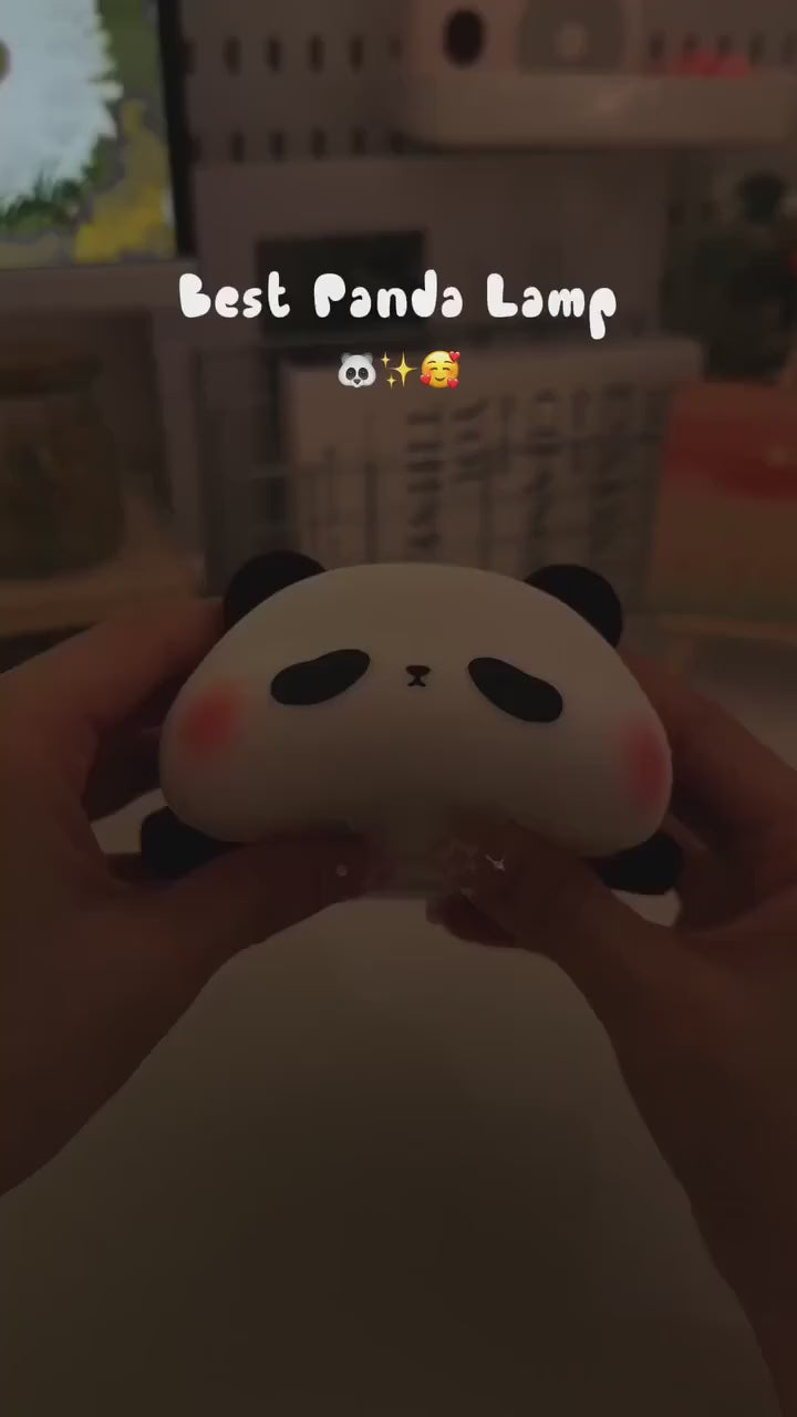 Cute panda silicone night light LED lamp demonstration showing soft warm glow for kids bedroom and nursery sleep comfort
