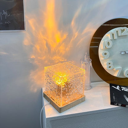 Color Rotating Water Ripple Night Light crystal flame lamp showing RGB ambient lighting for bedroom and living room decor